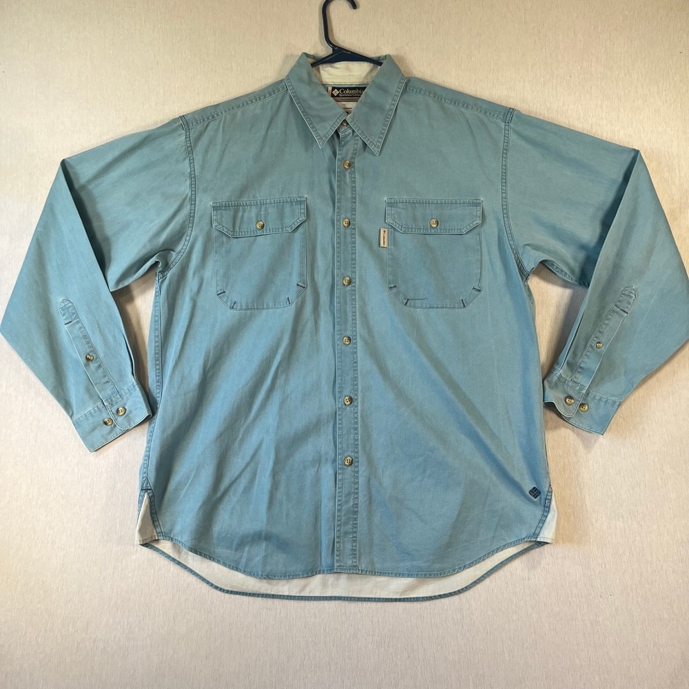 Columbia Sportswear XCO Shirt Mens Large Blue Cotton L/S B/D Utility Two Pocket